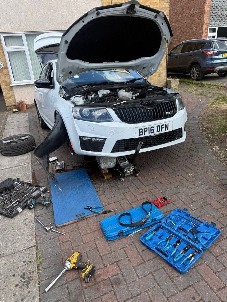 Recent work — Škoda Octavia timing belt and clutch on a driveway